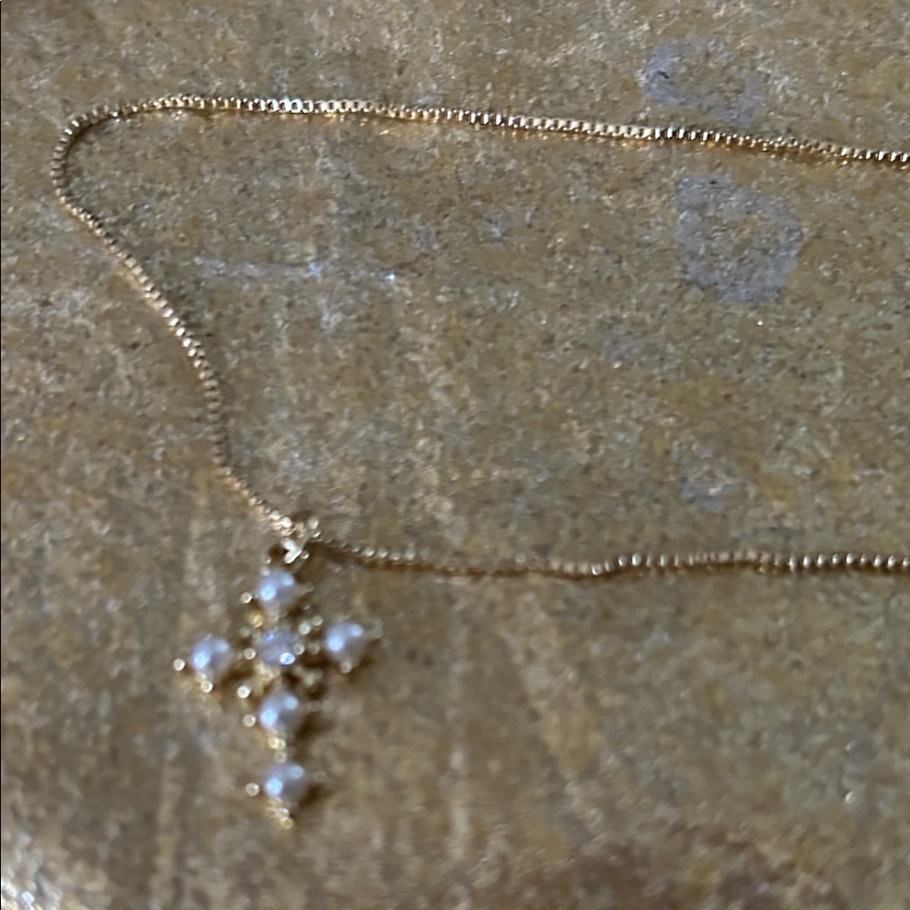 Gemelli Gold Necklace with Pearl and Crystal Cross Pendant NWT